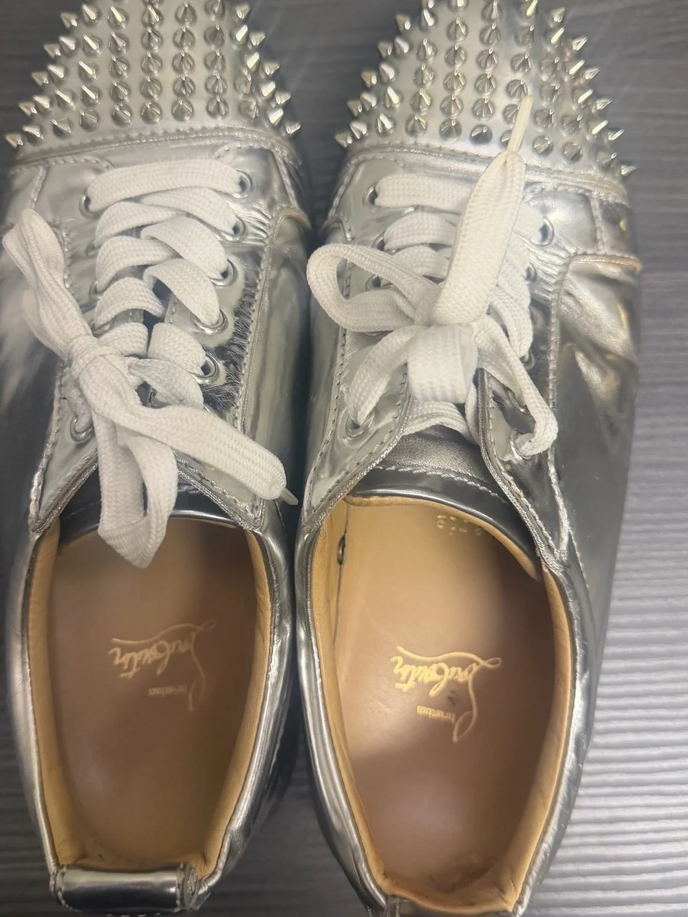Christian Louboutin Silver Metallic Spiked Sneakers